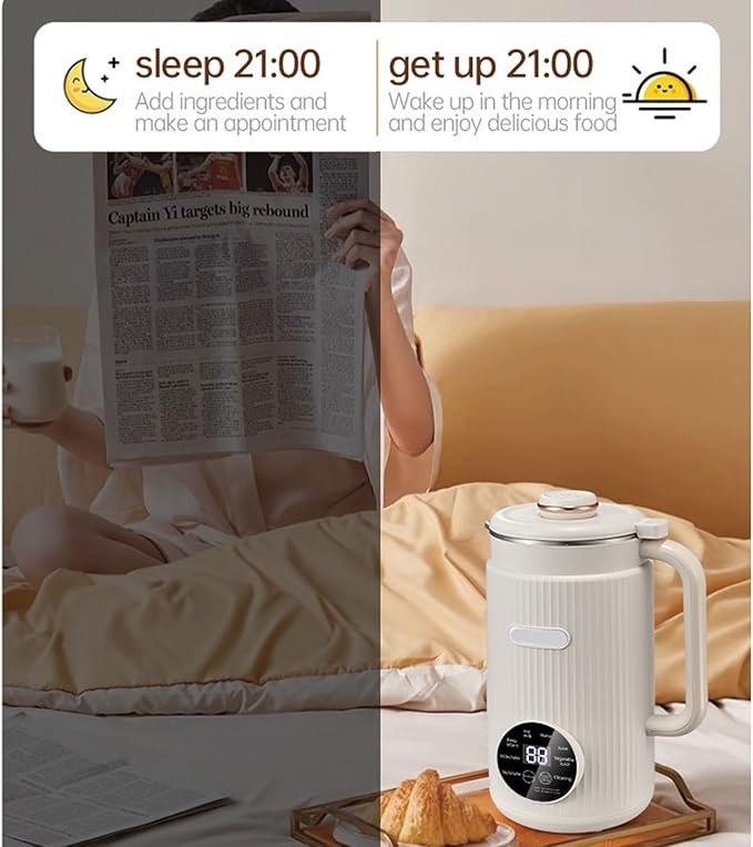 Decdeal Soybean Milk Maker Programmable Blender with Digital Display 12 Stainless Steel Blades Auto Cleaning 8H Keep Warm Function for Almond Milk Soy Juices (White)