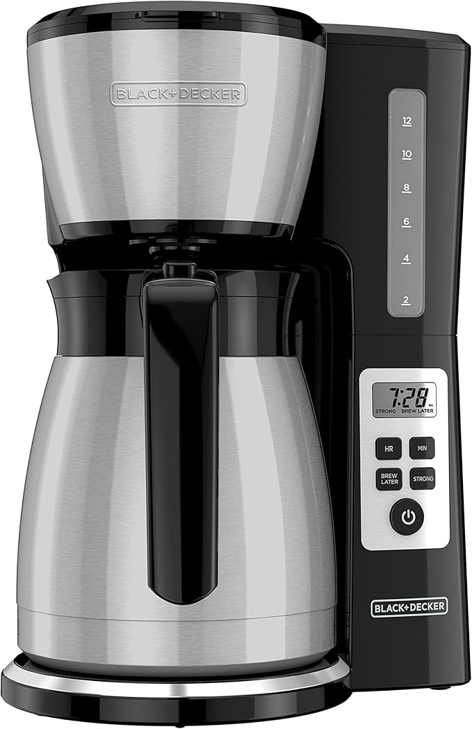 BLACK+DECKER 12 Cup Thermal Programmable Coffee Maker with Brew Strength and VORTEX Technology Black/Steel CM2046S