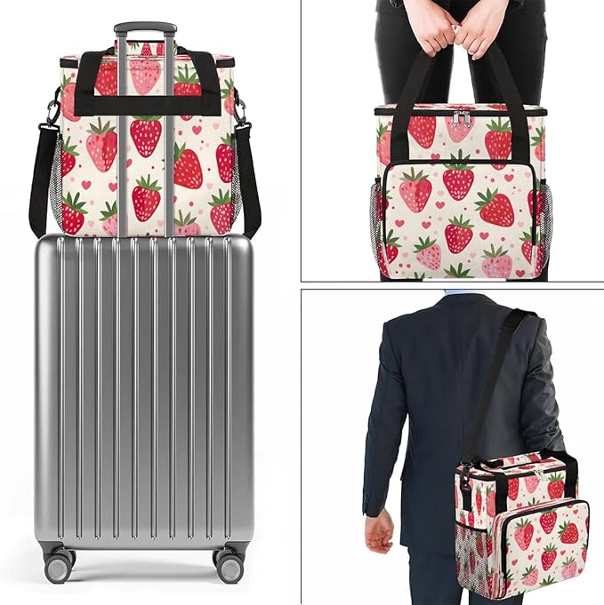 Love Heart Strawberry Coffee Maker Carrying Bag Compatible with K-Mini or K-Mini Plus Portable Single Cup Coffee Maker Case with Pockets for K Cup Pods