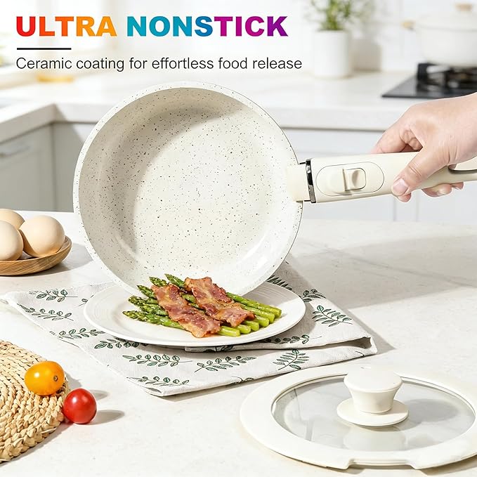 23-Piece Pots and Pans SetKitchen Nonstick Cookware Sets White Granite Induction Cookware Nonstick Cooking Set with Frying Pans &amp Saucepans