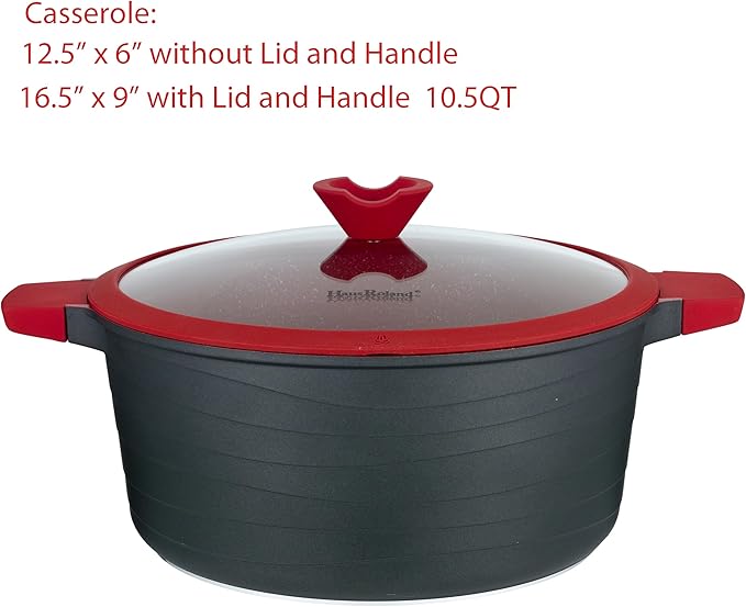 Lorren Home Trends Die-Cast Aluminum Cookware Set 14 Piece Non-Stick Induction Compatible Red