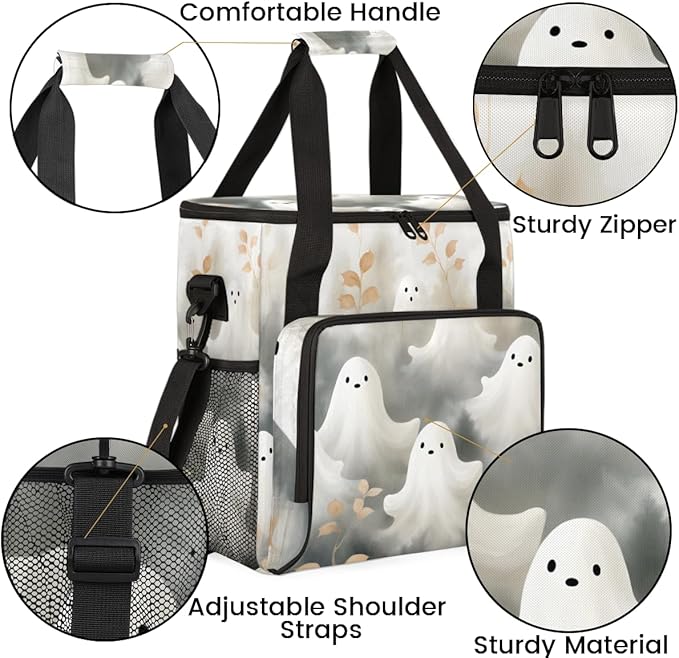 Glitter Halloween Ghosts Coffee Maker Carrying Bag Travel Storage Bag Compatible with K-Mini or K-Mini Plus Single Serve Coffee Brewer Carrying Case with Multiple Pockets &amp Shoulder Strap
