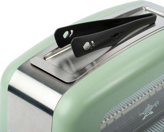 Graphite Heating Technology Pop-Up Toaster w/7 Heat Settings 3 Toasting Functions &amp Unique Bagel Mode Olive/Brushed Nickel