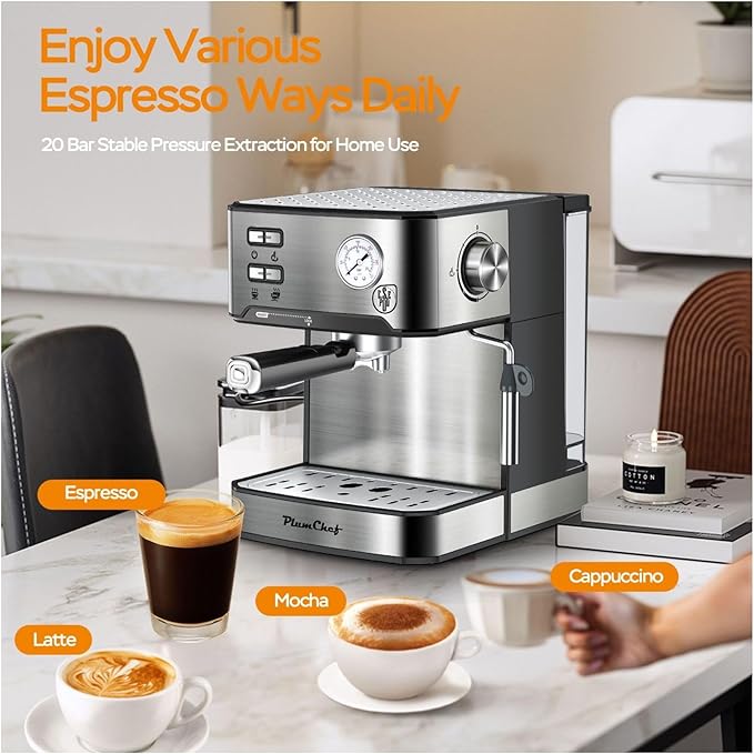 Espresso Machine 20 Bar Coffee Maker with Milk Frother Semi-Automatic Cappuccino Latte Machine 54oz Water Tank Compact Espresso Maker for Home &amp Office