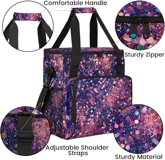 Glitter Coffee Maker Carrying Bag Navy Blue Portable Travel Storage Tote Bag Compatible with K-Mini or K-Mini Plus Single Serve Coffee Brewer Carrying Case with Multiple Pockets &amp Shoulder Strap