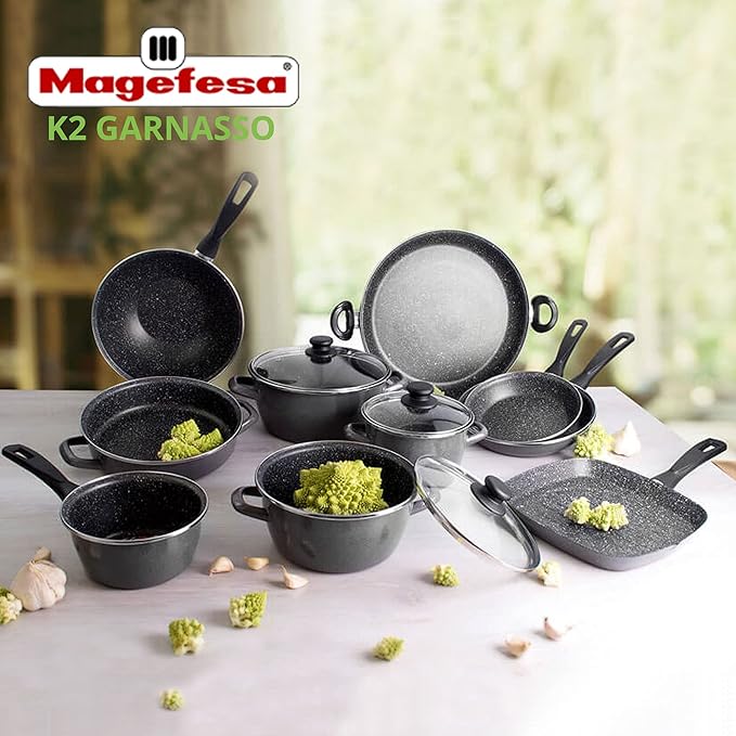 San Ignacio 8-Piece Dina Stainless Steel Cookware with Frying Pan Set (18/20/24 cm) MAGEFESA K2 Gransasso Enamelled Steel