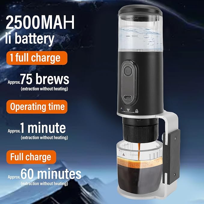 Cuifati Portable Coffee Maker Cordless Electric Coffee Machine Compatible With Ground Coffee &amp Capsules Rechargeable Travel Coffee Maker for Outdoor Car Camping Hiking (Black)