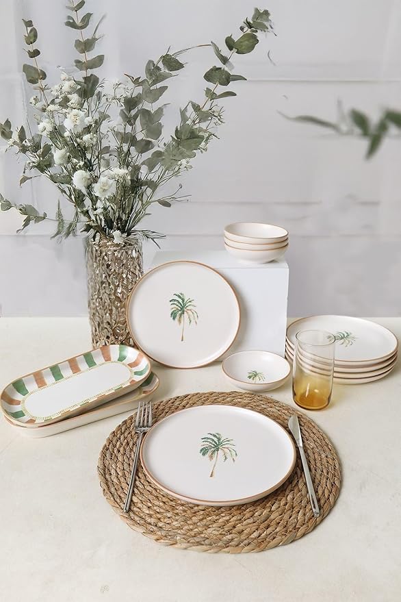 Dinnerware Set - Bronze Palm - 12 Pieces - 6 Persons - Stoneware