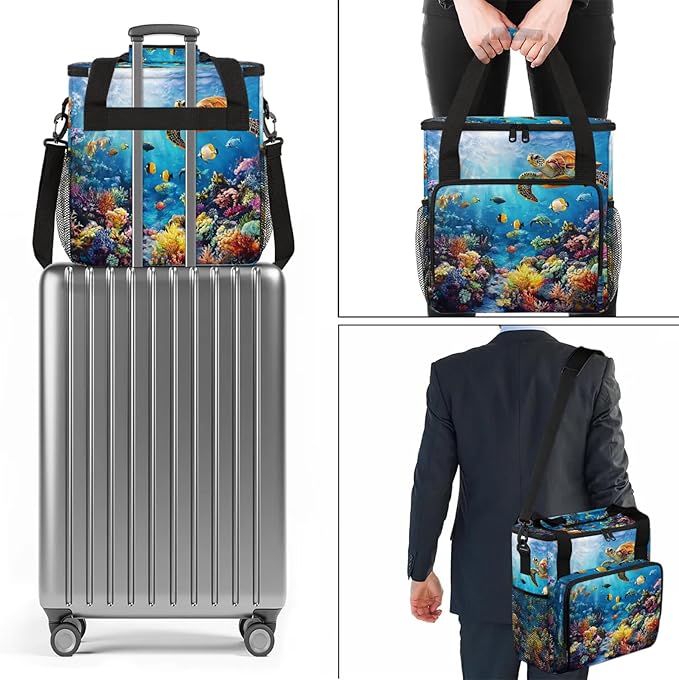 Sea Turtles Coffee Maker Travel Bag Ocean Animal Insulated Grocery Bag Travel Picnic Leakproof Cooler Bags With Shoulder Strap
