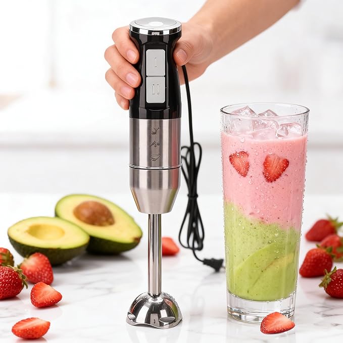 Chrees Immersion Hand Blender Corded hand blender 400W Electric Handheld Portable Stick Mixer with 2 Mixing Speed for Effortless Blending Soup Smoothies Puree Baby Food
