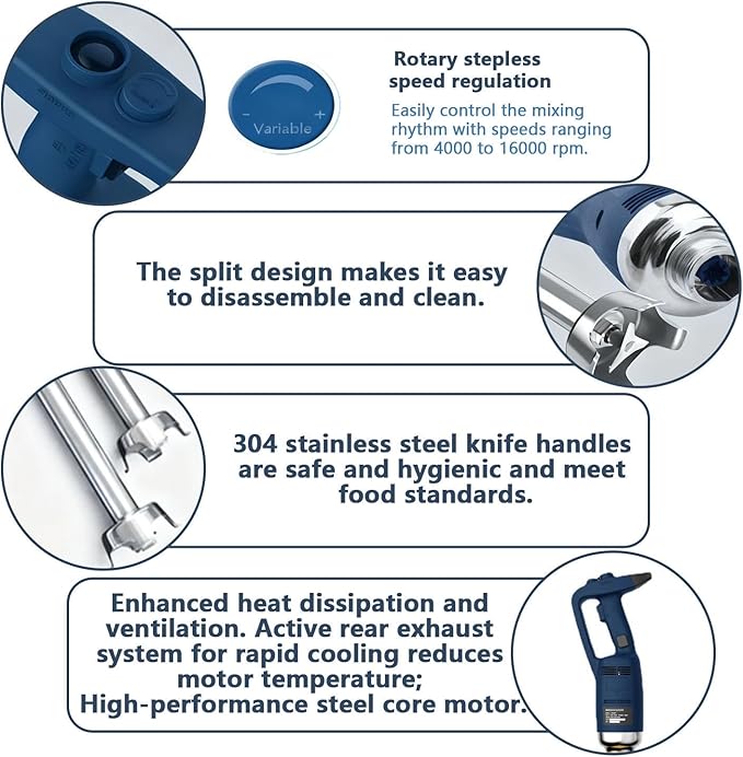 Commercial handheld blender high power continuously variable speed stainless steel blades multi-functional portable blender suitable for soups sauces mashed potatoes cream etc.