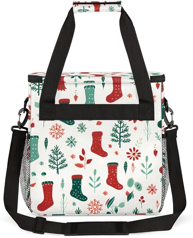 Christmas Snowflake Coffee Maker Carrying Bag Xmas Stocking Travel Storage Bag Compatible with K-Mini or K-Mini Plus Single Serve Coffee Brewer Carrying Case with Multiple Pockets &amp Shoulder Str