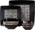 16-Piece Double Bowl Stoneware Dinnerware Set – High-Gloss &amp Matte Finish Modern Textured Plates &amp Bowls