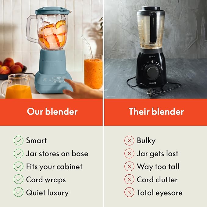 bella 10 Speed Countertop Blender Juicer &amp Smoothie Maker Fits-anywhere™ Kitchenware Slim Flip &amp Store Design Dishwasher Safe 48oz Capacity Pitcher &amp Lid Stainless Steel Blade 450 Wa