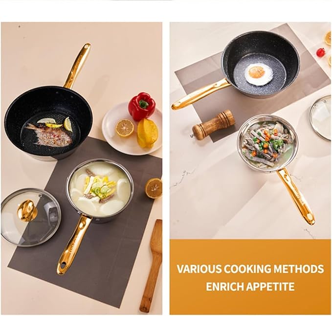 cookware set Stainless Steel Pot Set Kitchenware Installed Wok Pan Soup Milk Snow Household Use Non Stick Cooking(KV-6662 gold)