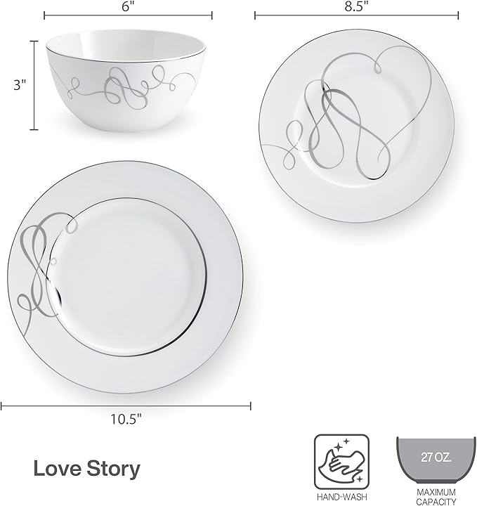 Mikasa Love Story Platinum Banded 24 Piece Dinnerware Set Service for 8