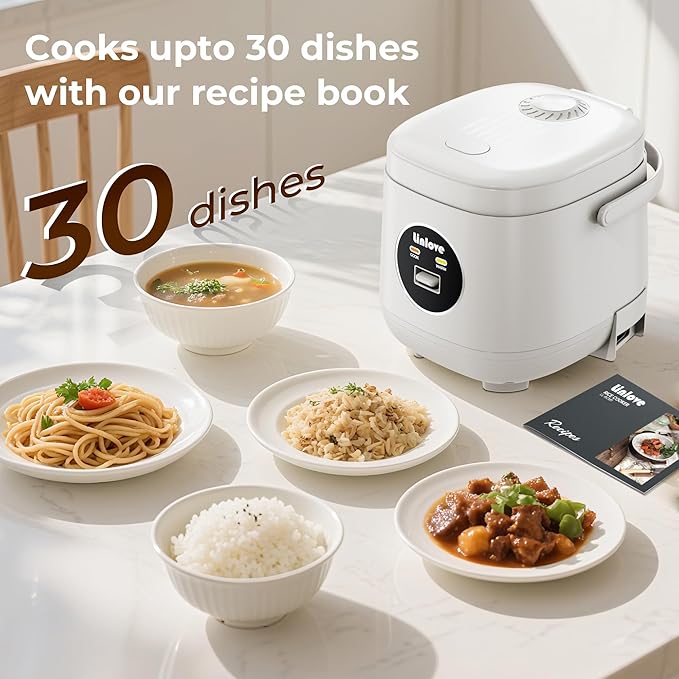 Rice Cooker Small 4 cup Uncooked2 Quart Non-stick Mini Rice CookerWith Stainless Steel Steamer TrayOne-Switch to Cook and Auto Keep WarmRecipe GuideSmall space saving for 1-4 peopleWhite