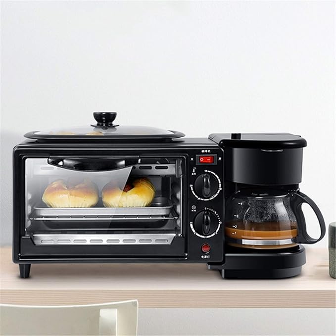 Multifunctional Breakfast Machine Household 3 in 1 Electric Mini Drip American Bread Machine Mini Oven Coffee Maker for Home Office Without Cover (with Cover)