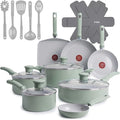 T-Fal Refresh Ceramic Nonstick Cookware Set 20-Piece Oven Safe to 350°F Stockpot Ceramic Pots and Pans Set Frying Pans Griddle Utensils Mint Green