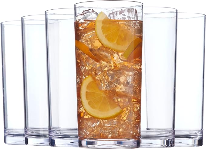 US Acrylic Classic Clear Plastic Reusable Drinking Glasses (Set of 6) 24oz Iced-Tea Cups | BPA-Free Tumblers Made in USA | Top-Rack Dishwasher Safe