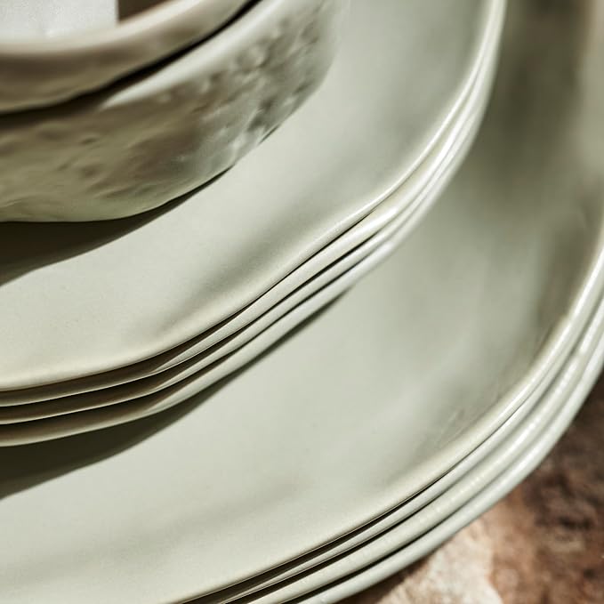 Stone by Mercer Project Atik Modern Stoneware 32-Piece Dinnerware Set Plate and Bowl Set Dish set for 8 Sage-Grey