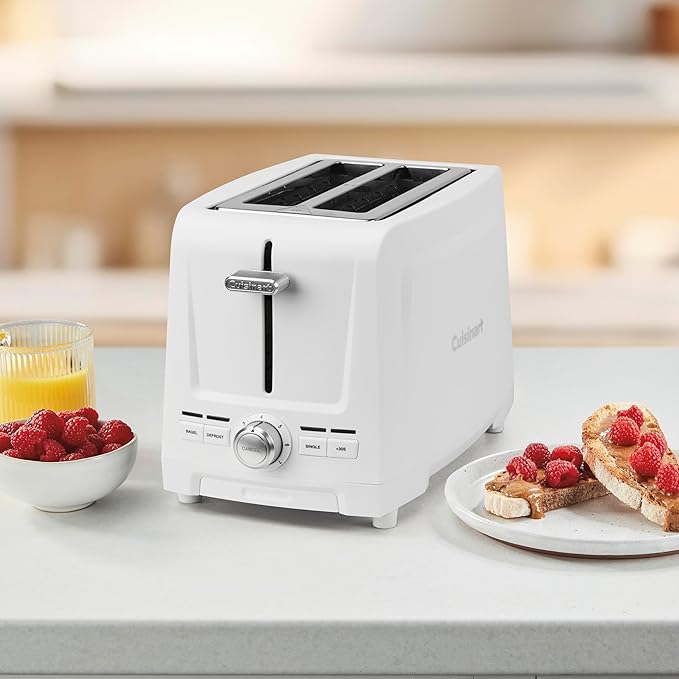 Cuisinart Core Collection 2-Slice Toaster | Extra-Long Slots for Artisan Bread Bagel | High-Lift Quickview™ | Single Slice &amp Defrost Function | +30sec Toast Boost | Removable Crumb Tray White