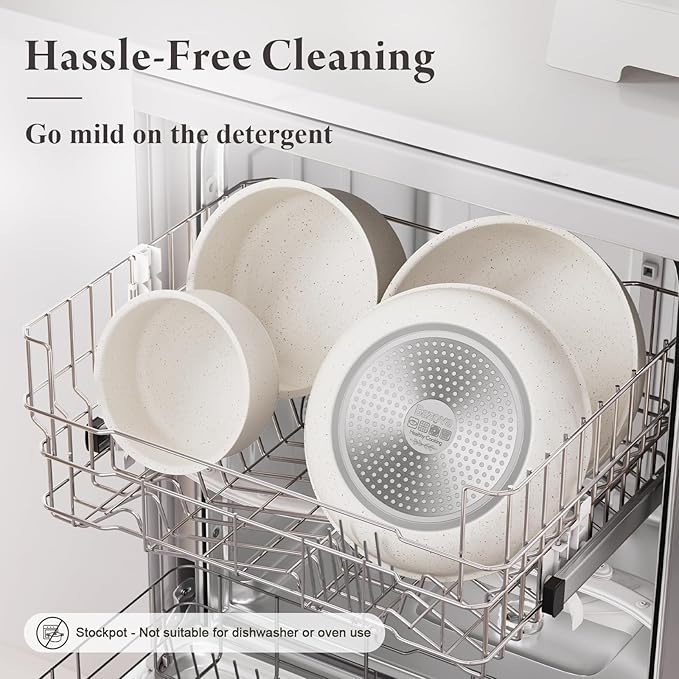 22-Piece Pots and Pans Set Non Stick with Removable Handles Ceramic Cookware Set Large-Capacity &amp Non Toxic Induction &amp RV Compatible Dishwasher Safe PFAS/PTFE/PFOA Free White