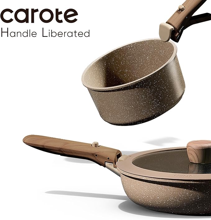 CAROTE 17PCS Pots and Pans Set Non Stick with Detachable Handle Nonstick Cookware Sets Cooking Kitchen Set Oven/Dishwasher Safe Induction Cookware Brown RV Kitchen Pot and Pan