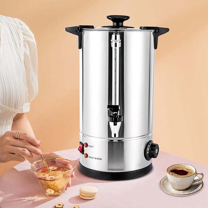 Stainless Steel Coffee Urn5L Hot Water Urn Coffee MakerCommercial Grade Hot Coffee Dispenser for BuffetCateringWeddingGathering Adjustable Temperature 86-230°F (Silver)