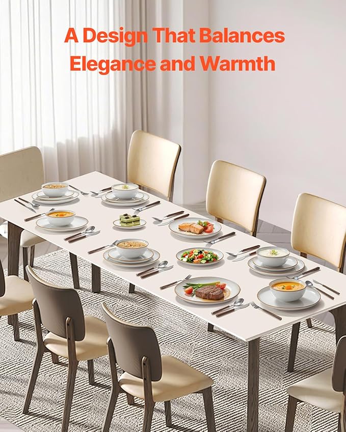 VEVOR Dinnerware Set Service for 8 (32 PCS) Round Plates and Bowls Sets Scratch Resistant Ceramic Dinner Ware Dishwasher and Microwave Suitable Kitchen Dish for Dessert Salad Soup Pasta White
