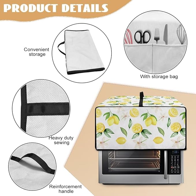 Doojoayie Small Appliance Covers Lemon Toaster Oven Cover 6 Slice Kitchen Accessory Dust Protector 19.7x16x 10 Compatible with Toaster/Kitchen Appliance