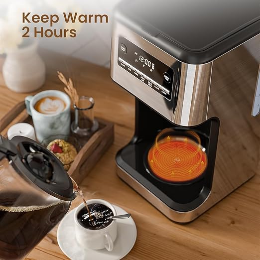 Coffee Maker 14-Cup Programmable Drip Coffee Makers with Reusable Filter &amp Keep Hot Plate Auto Pause Small Coffee Machines with Coffee Pot Timer Self-cleaning for Home Stainless Steel