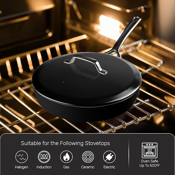 Gotham Steel Modern 11 Pc Ceramic Cookware Set Elegantly Designed Pots and Pans Set Non Stick with Steamer Induction Bottom Premium Stay Cool Handles Non Toxic PFOA Free Oven &amp Dishwasher Saf