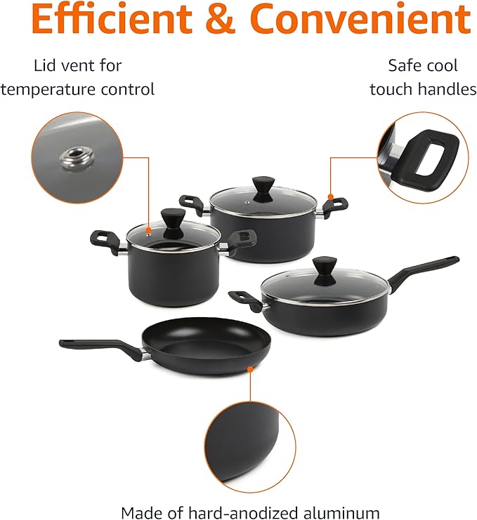 Amazon Basics Stackable Ceramic Non-Stick Cookware Pots and Pans Set 10-Piece Space Saving