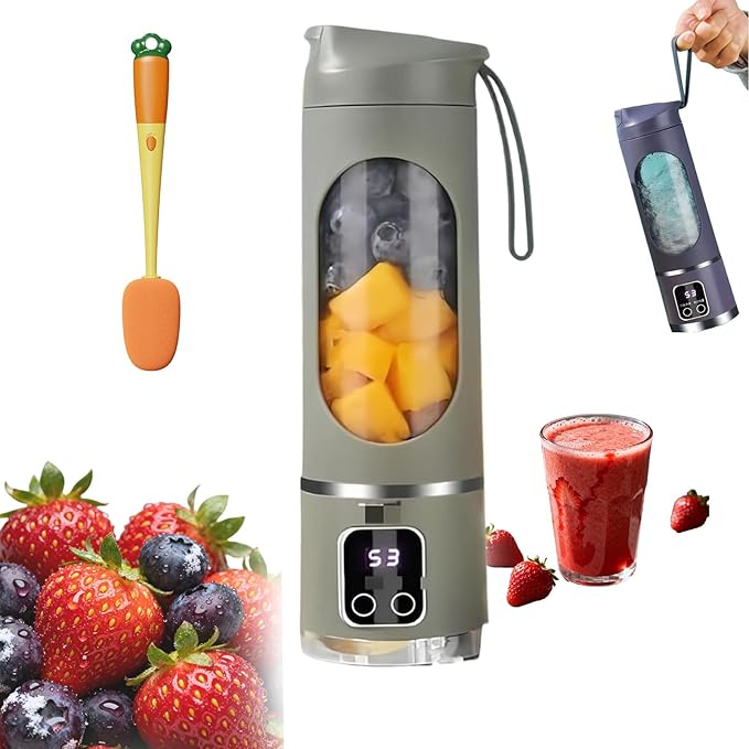 Digital Display Juicer with Smart LED Display - Effortless Multimode Blending for Smoothies Shakes Leak-Proof &amp Compact Portable Multimode Blender Juicer for Home Travel Office (Green)