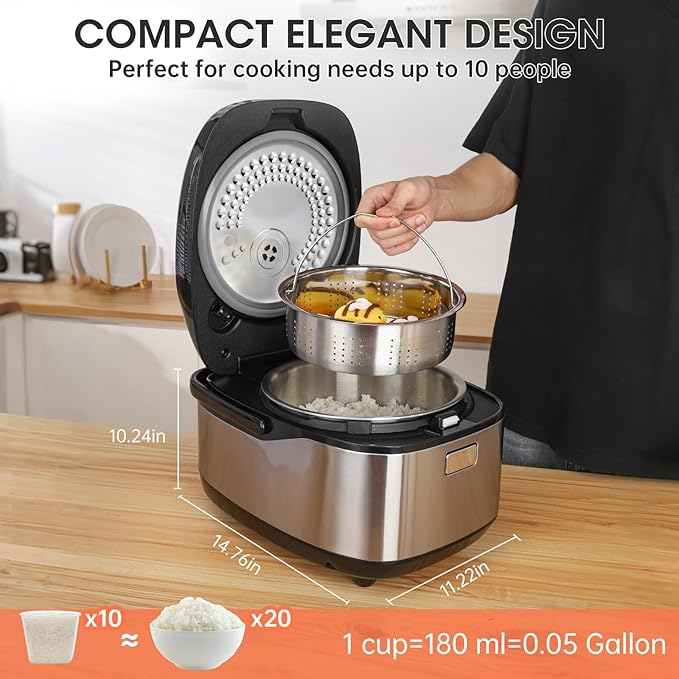 Rice Cooker 10 Cup Uncooked / 20 Cup CookedInduction Heating &amp Fuzzy Logic TechnologyElectric Smart Rice Cooker With LCD Display11 Multi Portable Rice MakerDelay Timer &amp Auto Keep Warm