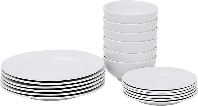 SUPER DEAL Round 18-Piece White Kitchen Dinnerware Set Service for 6 Plates and Bowls – Microwave Oven and Dishwasher Safe