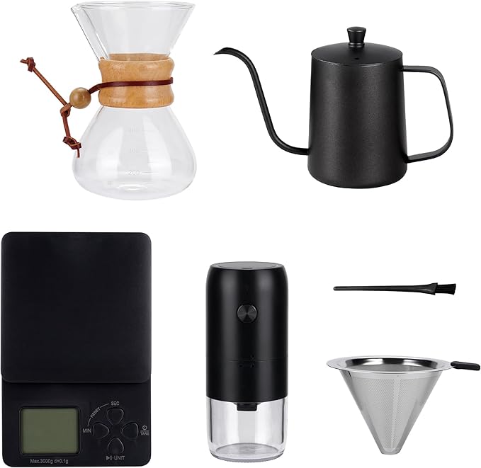 SuperCook Pour Over Coffee Dripper Set Hand Drip Coffee Maker Set All in One Pour Over Kit with Electric Grinder Coffee Dripper Set Ideal for Anniversary Birthday Gift