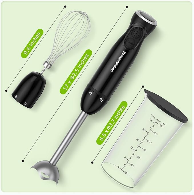 Immersion Hand Blender 12-Speed and Turbo Mode Hand Mixer 3-In-1 Stick Blender with Egg Whisk 24oz Beaker Emulsion Handheld Food Mixer For Smoothies Purée Sauce