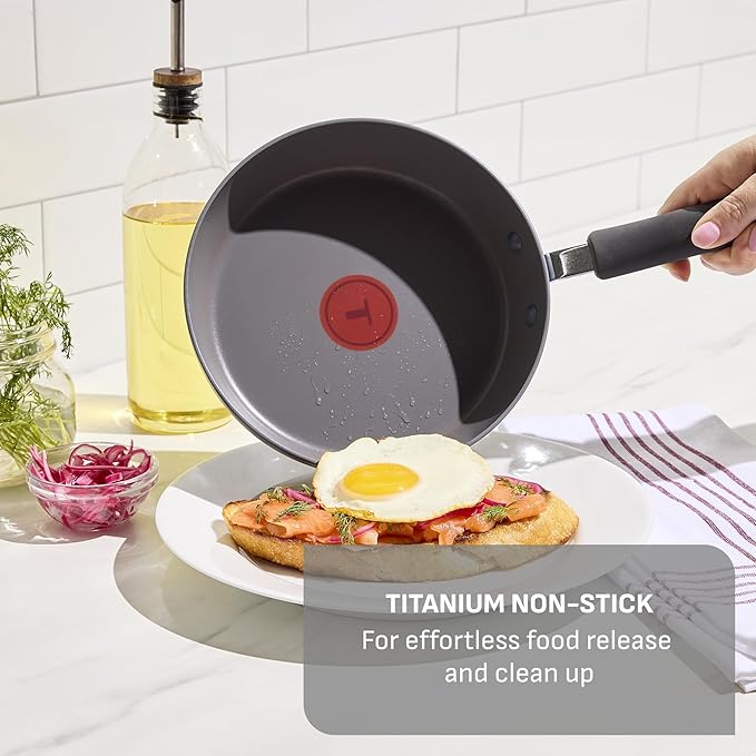 T-Fal Ultimate Hard Anodized Nonstick 10 Piece Cookware Set Oven Safe Up to 400°F Dishwasher Safe Pots and Pans Set Includes Frying Pans Saucepan Stockpot Cooking Utensils Grey