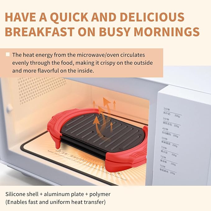 Microwave Sandwich Maker Microwave Toaster Grill Cheese Panini Press Maker Dishwasher Safe Removable Non-Stick Plates Silicone Microwavable Cookware Fast Cooking for Breakfast Snacks Red