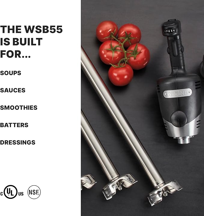 Waring Commercial Big Stix Heavy Duty Stick Immersion Hand Held Blender 14 Removable Shaft 1 HP 750 Watt Variable Speed Motor Professional Restaurant Grade 15 Gal Capacity 120V 5-15P WSB55 B