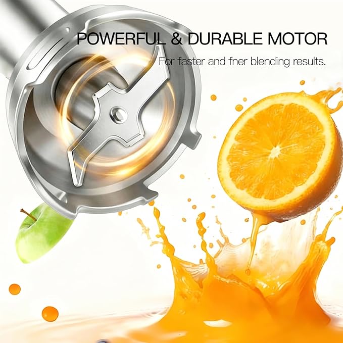 MEGAWISE 5-in-1 Immersion Hand Blender 1100W Powerful Stick Blender with Whisk Chopper Milk Frother &amp Beaker Variable Speed &amp Turbo Stainless Steel Blades for Smoothies &amp Baby Food (W