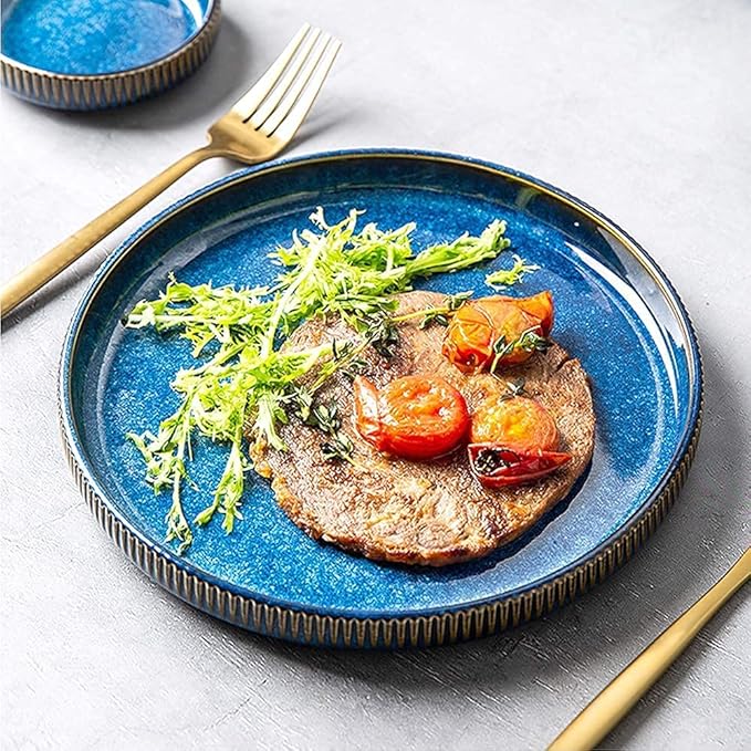 Stylish Dinner Set for Restaurant and HomeCeramics Dinner SetsBowl/Dish/Spoon|Gradient Texture Dinnerware Set Retro Kiln Glaze Porcelain Combination Set 22 Pieces Kitchenware