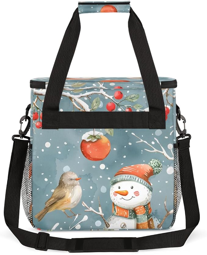 Christmas Snowman Birds Coffee Maker Carrying Bag Travel Storage Bag Compatible with K-Mini or K-Mini Plus Single Serve Coffee Brewer Carrying Case with Multiple Pockets &amp Shoulder Strap