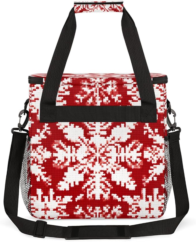 Red Ethnic Pattern Coffee Maker Carrying Bag Snowflake Travel Storage Bag Compatible with K-Mini or K-Mini Plus Single Serve Coffee Brewer Carrying Case with Multiple Pockets &amp Shoulder Strap