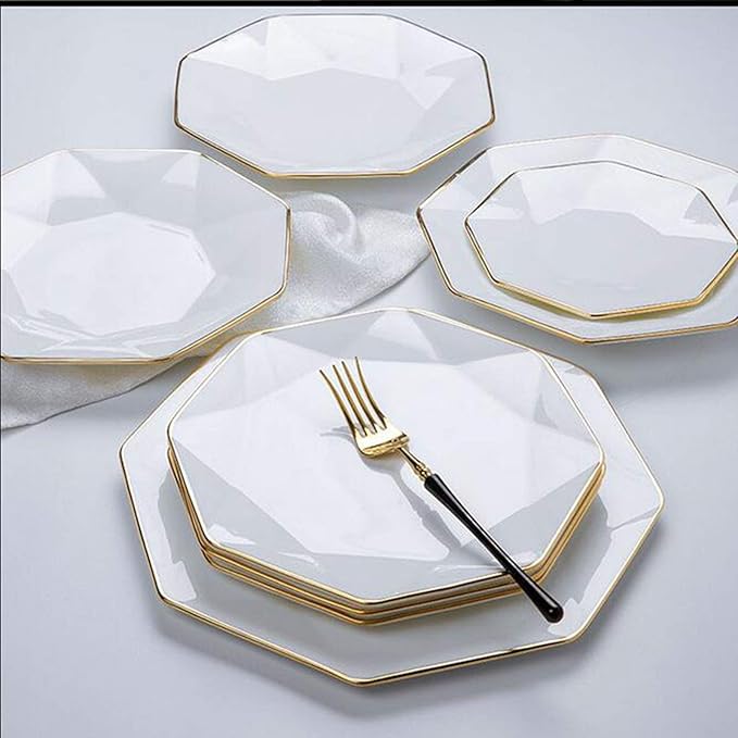Dinnerware Set Plate Set Shallow Porcelain Plates Set Serving Dinner Bread Butter Dinner Dessert Snack Phnom Penh Around Light Elegant Luxury in Case of Be Used to RefrigeratorBB