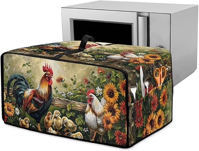 Doojoayie Small Appliance Covers Rooster &amp Flower Toaster Oven Cover 4 Slice Kitchen Appliance Dust Protector 18.5x14.5x 9 Compatible with Toaster/Bread Machine