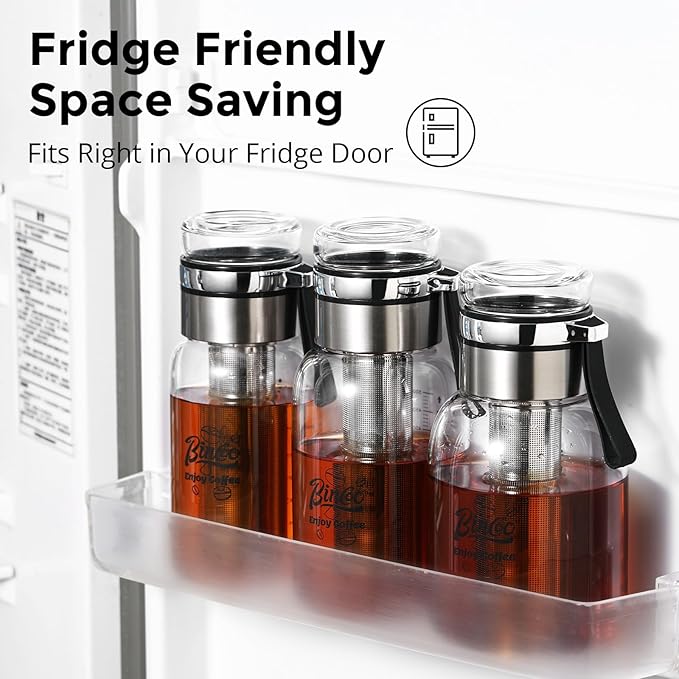 Bincoo Glass Cold Brew Coffee Maker with Extended Fine Mesh Filter Tea Infuser Bottle Iced Coffee Maker with Thick Borosilicate Glass (750ml/24oz)