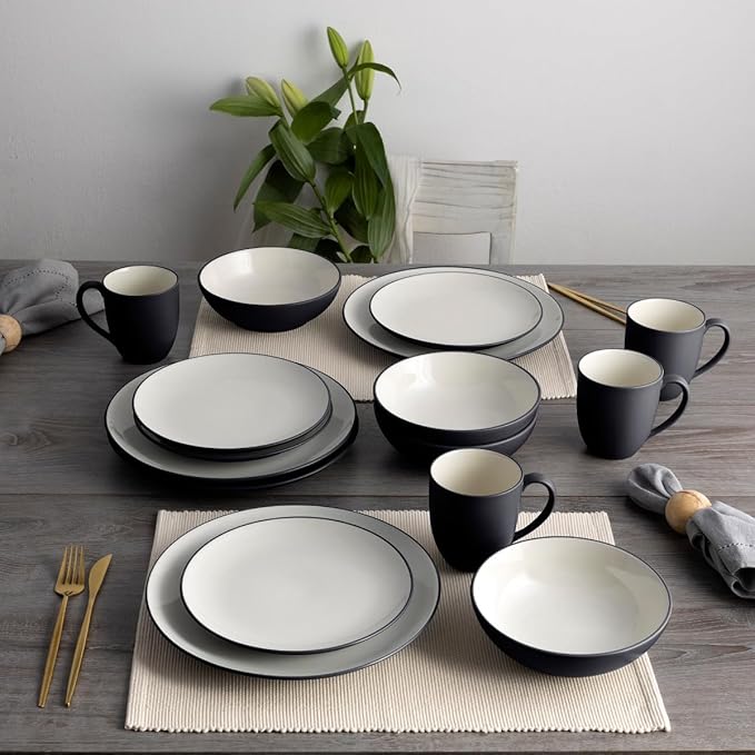 Noritake Colorwave Graphite 16-Piece Coupe Set Service for 4 in Black/Graphite